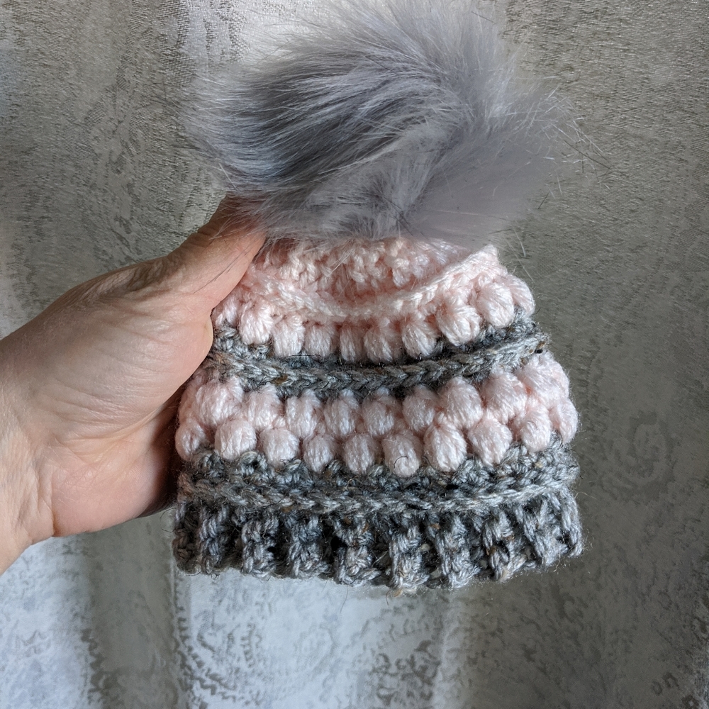 0-3 Month Infant Newborn Puff Hat - Pink - Picture 2 of 3